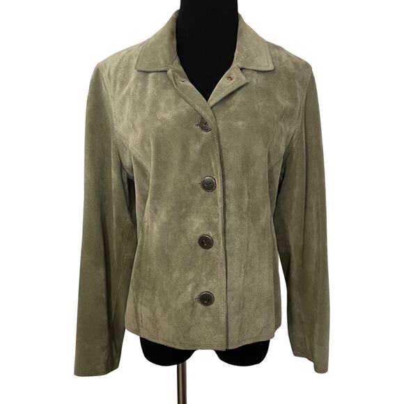 Vintage Y2K 100% Genuine Suede Leather Jacket Moss Green XS Petite 90s Friends - Picture 1 of 12